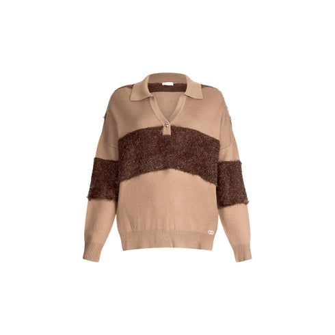Polo Donna con scollo a V, spalle scese e motivo a righe